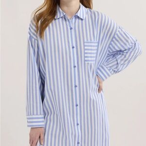 NWT Joyspun Striped Blue and White Women's Pajama Shirt